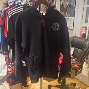 Black Hoodie with Red Trim & Embroidered Crest